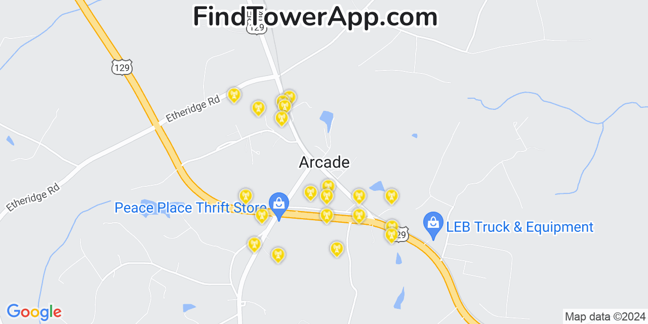 Verizon 4G/5G cell tower coverage map Arcade, Georgia