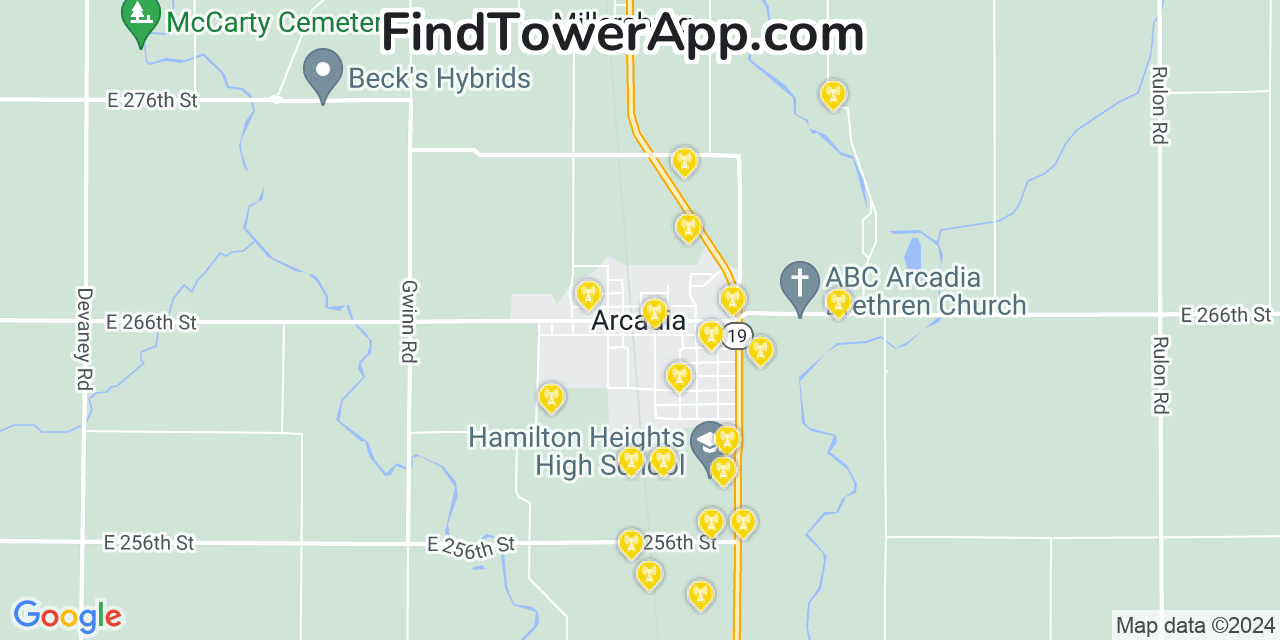 AT&T 4G/5G cell tower coverage map Arcadia, Indiana