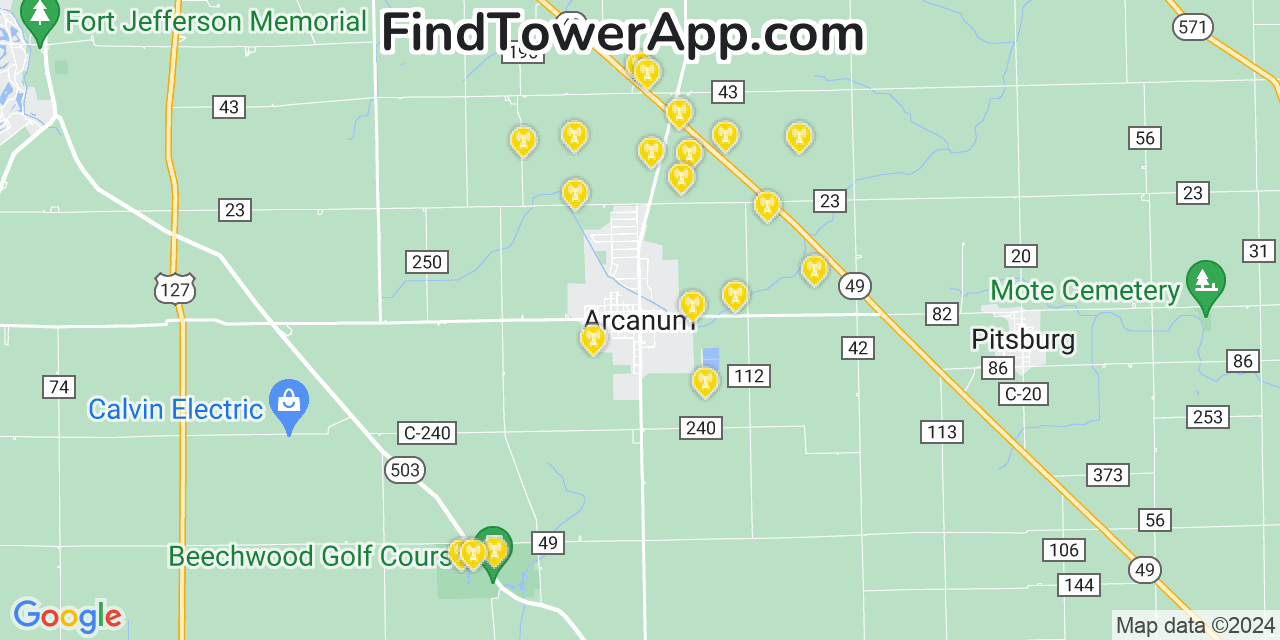 Verizon 4G/5G cell tower coverage map Arcanum, Ohio