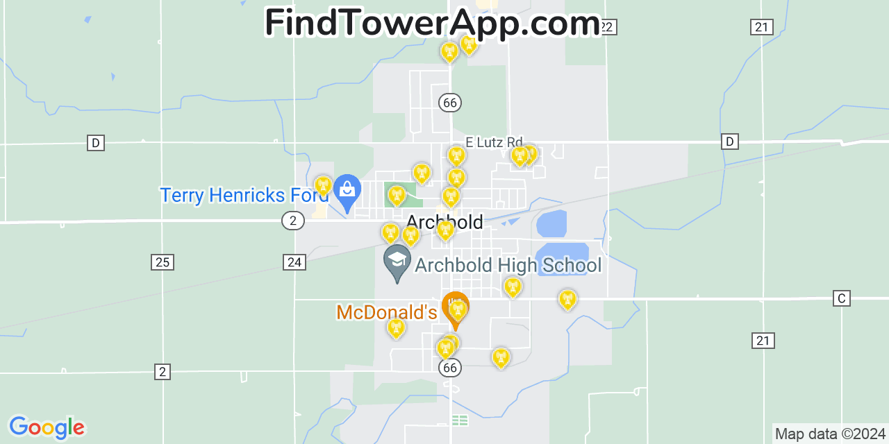 Verizon 4G/5G cell tower coverage map Archbold, Ohio