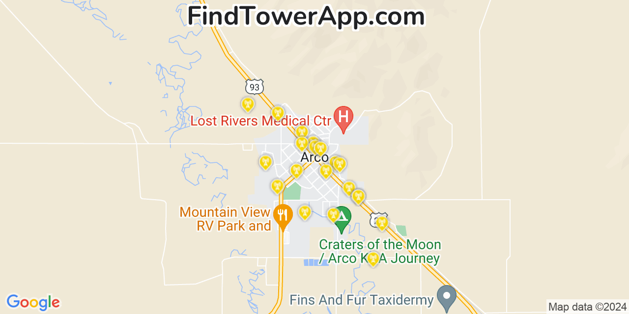 AT&T 4G/5G cell tower coverage map Arco, Idaho