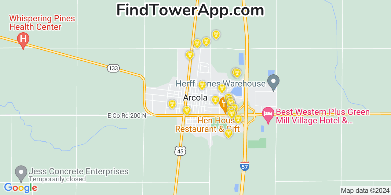 Verizon 4G/5G cell tower coverage map Arcola, Illinois