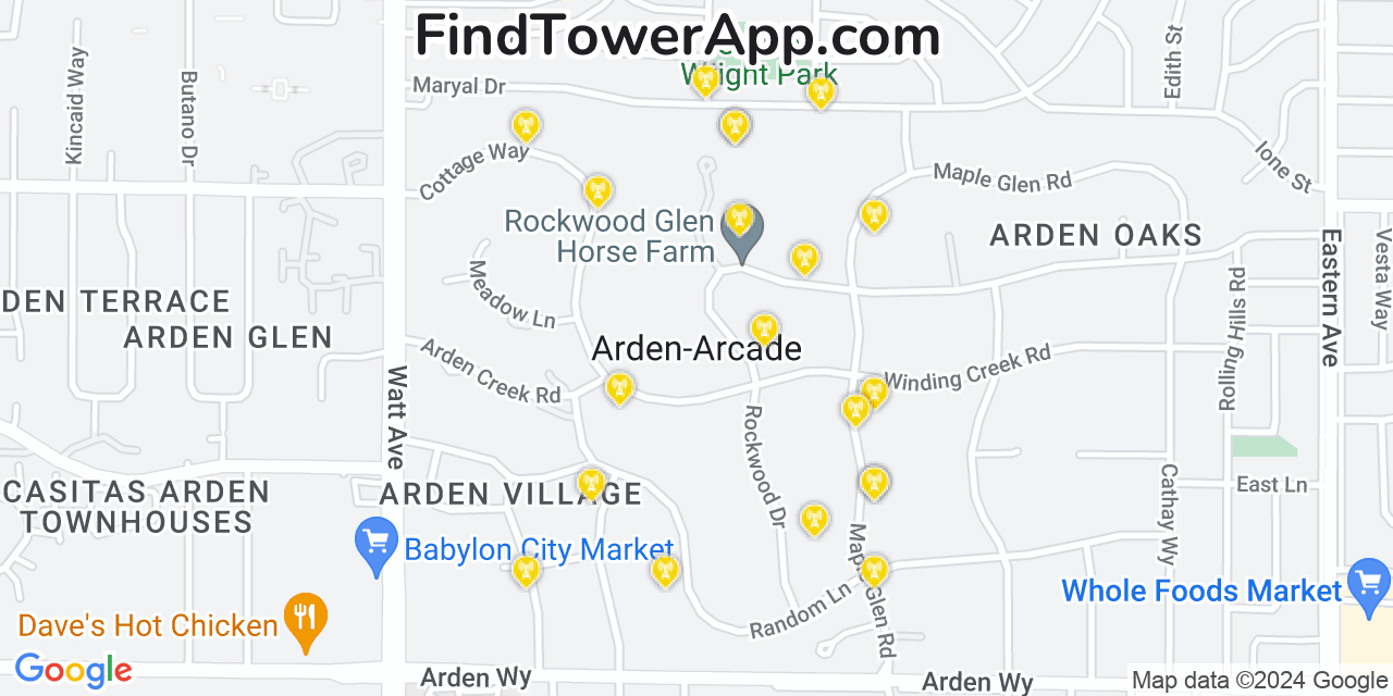 AT&T 4G/5G cell tower coverage map Arden Arcade, California