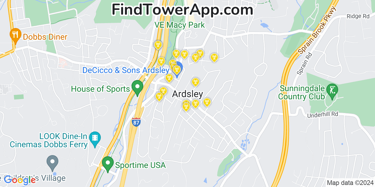 AT&T 4G/5G cell tower coverage map Ardsley, New York