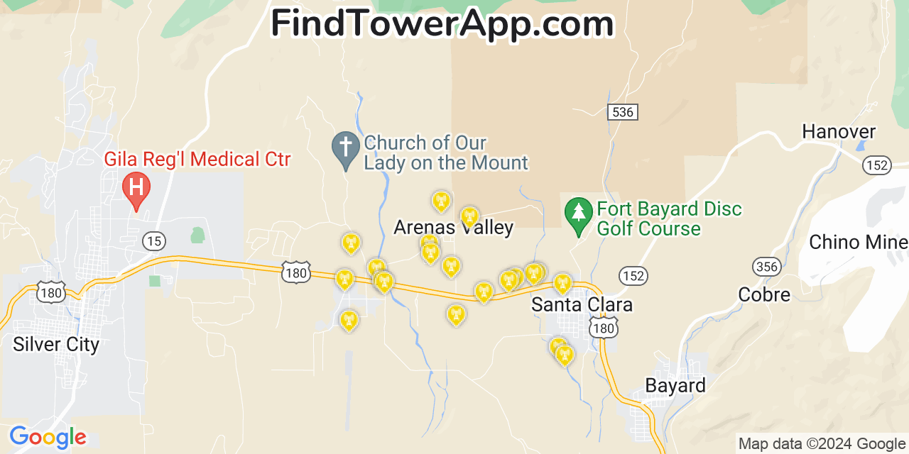 AT&T 4G/5G cell tower coverage map Arenas Valley, New Mexico