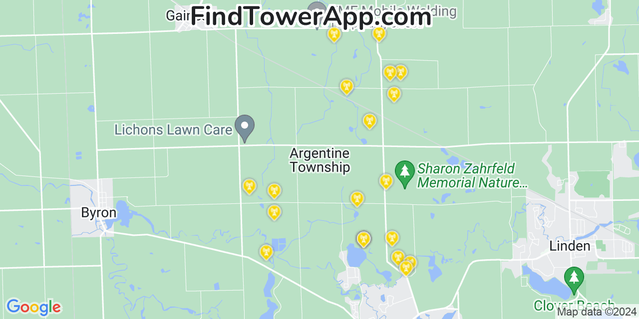 Verizon 4G/5G cell tower coverage map Argentine, Michigan