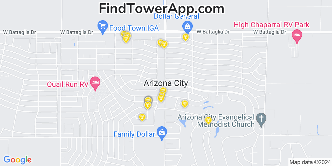 Verizon 4G/5G cell tower coverage map Arizona City, Arizona