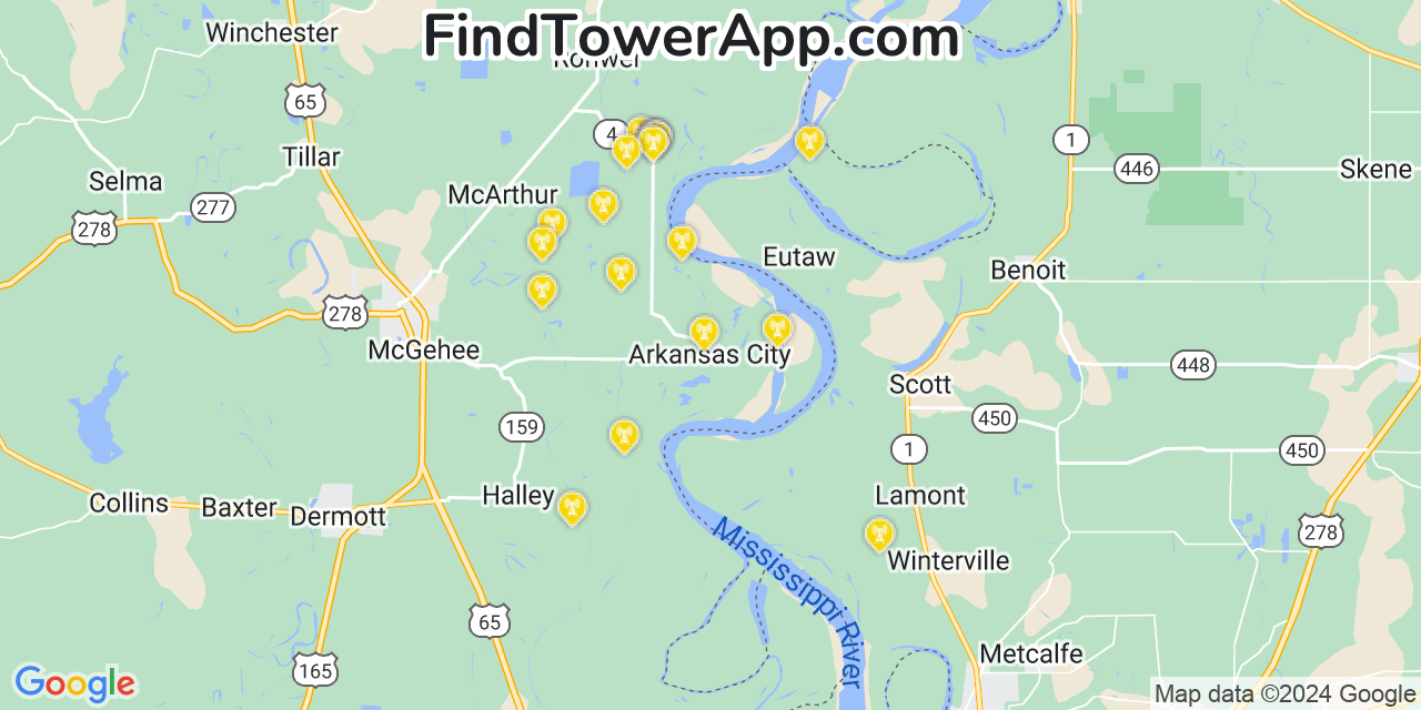 Verizon 4G/5G cell tower coverage map Arkansas City, Arkansas