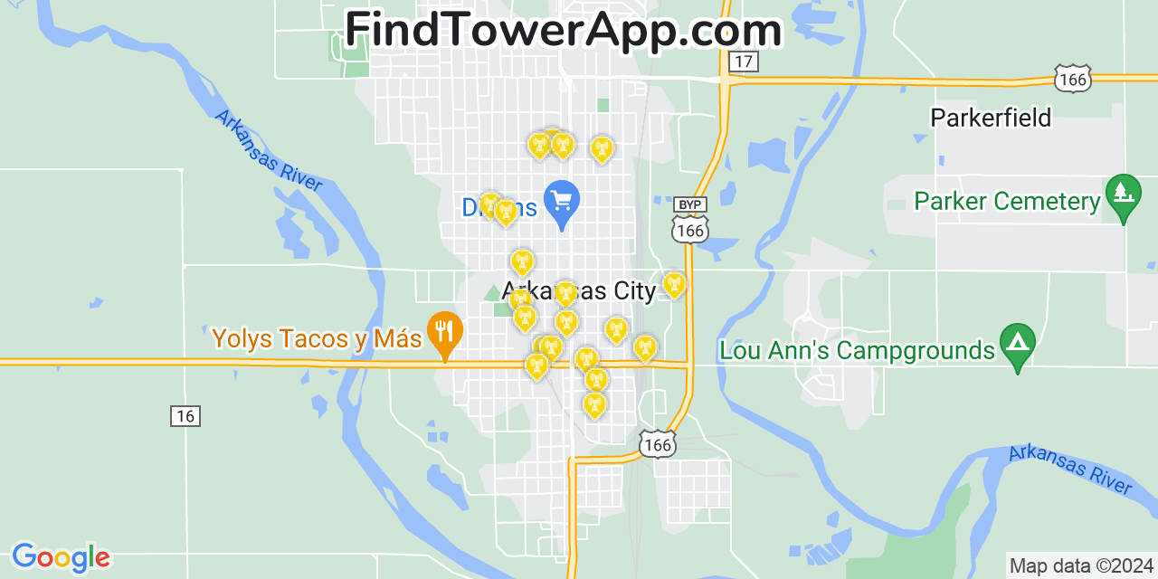 Verizon 4G/5G cell tower coverage map Arkansas City, Kansas