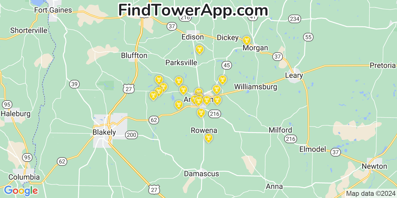 AT&T 4G/5G cell tower coverage map Arlington, Georgia