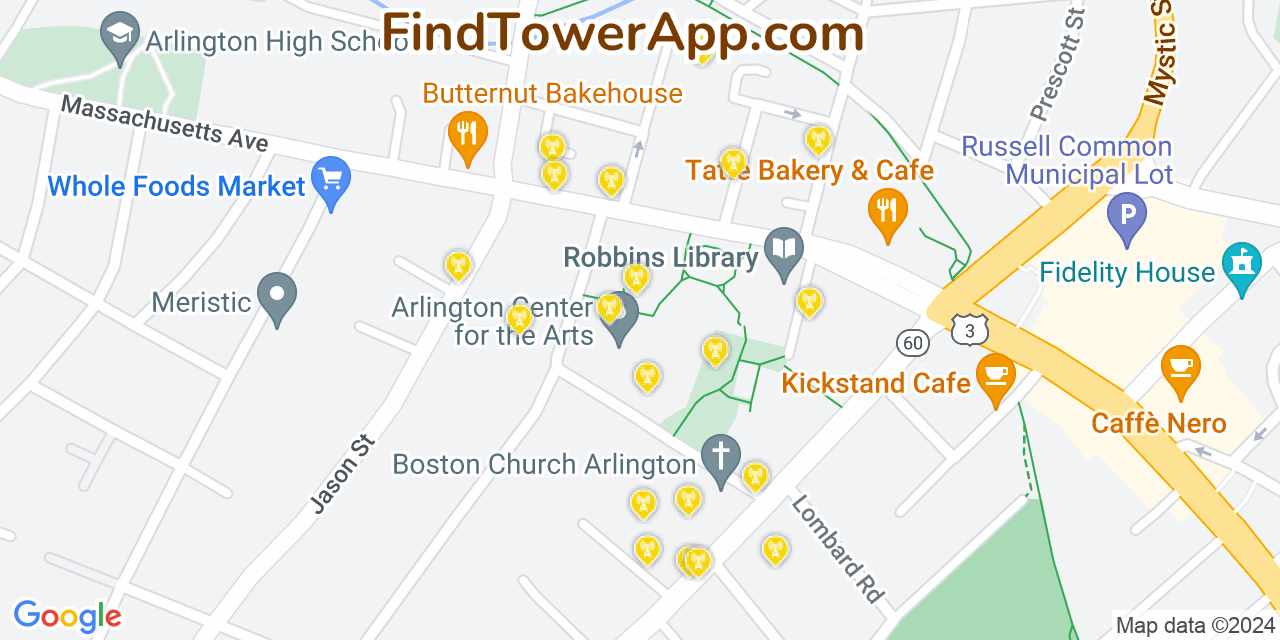 T-Mobile 4G/5G cell tower coverage map Arlington, Massachusetts