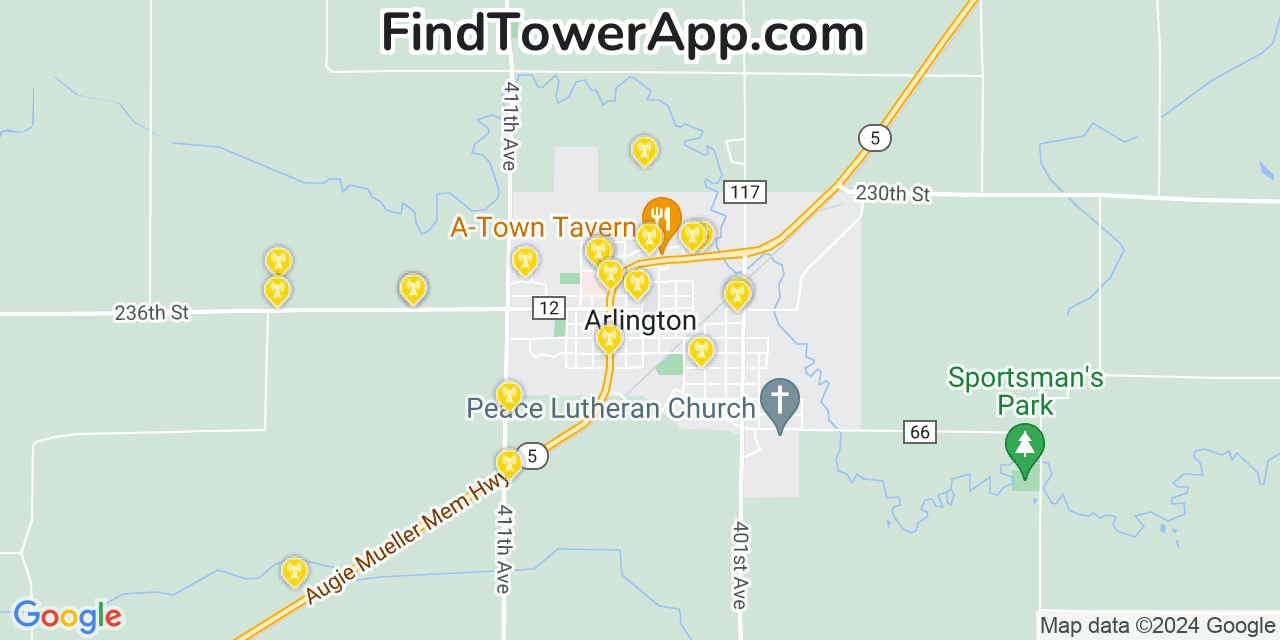 Verizon 4G/5G cell tower coverage map Arlington, Minnesota