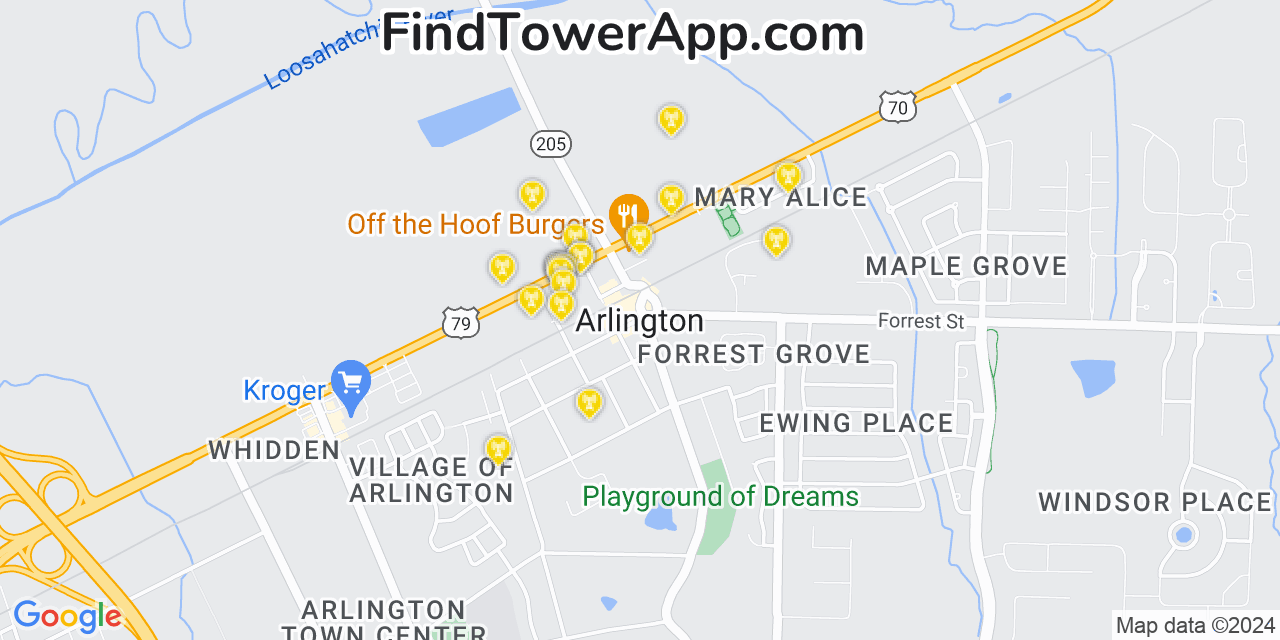 AT&T 4G/5G cell tower coverage map Arlington, Tennessee