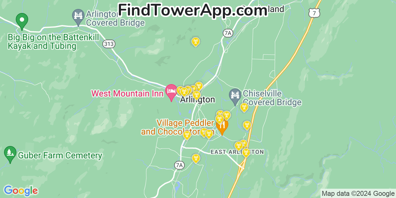 Verizon 4G/5G cell tower coverage map Arlington, Vermont