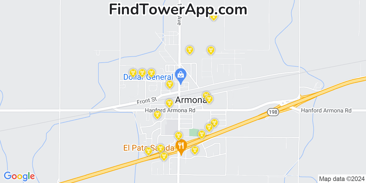 AT&T 4G/5G cell tower coverage map Armona, California