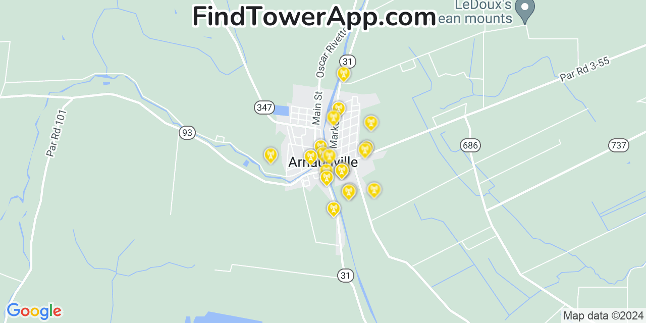 AT&T 4G/5G cell tower coverage map Arnaudville, Louisiana