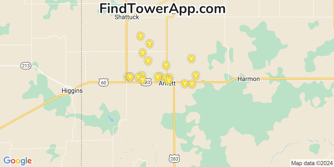 AT&T 4G/5G cell tower coverage map Arnett, Oklahoma