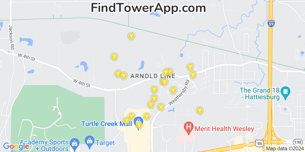 T-Mobile 4G/5G cell tower coverage map Arnold Line, Mississippi