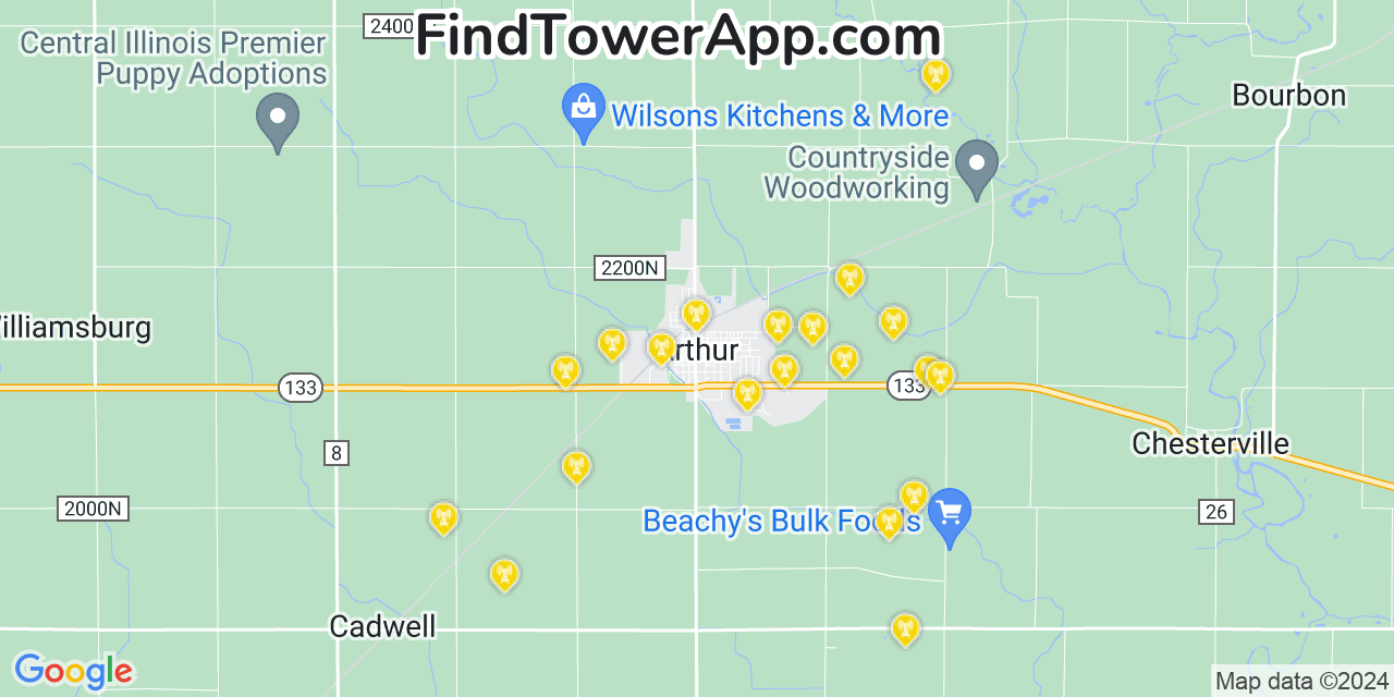 Verizon 4G/5G cell tower coverage map Arthur, Illinois