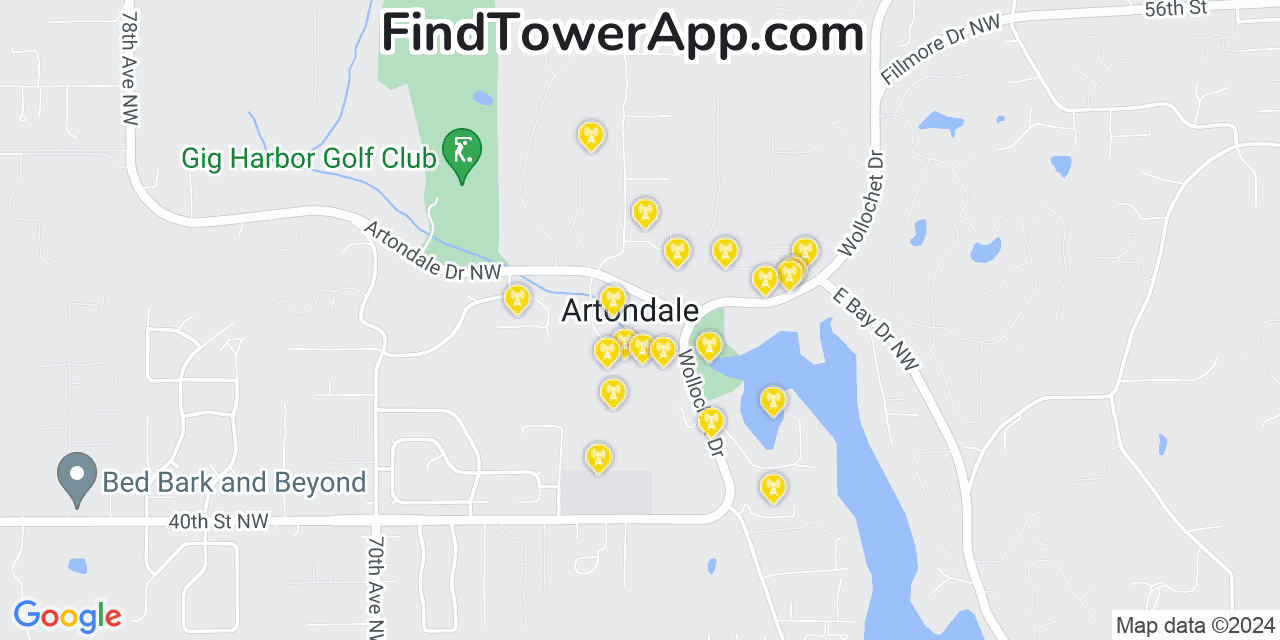 Verizon 4G/5G cell tower coverage map Artondale, Washington