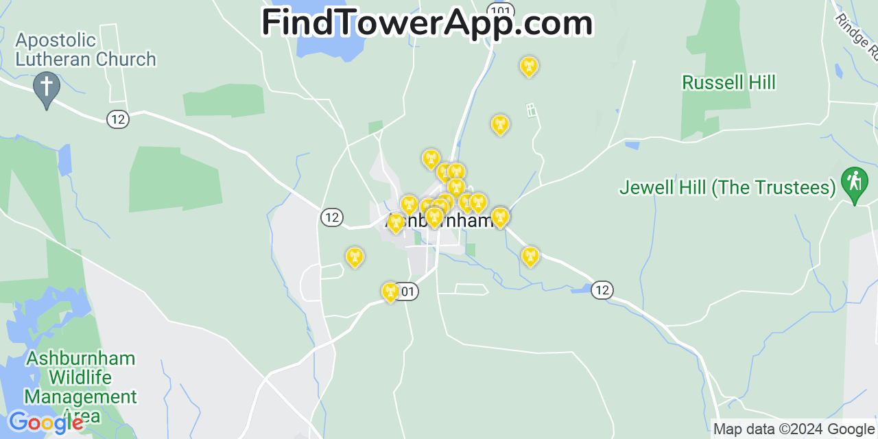 T-Mobile 4G/5G cell tower coverage map Ashburnham, Massachusetts