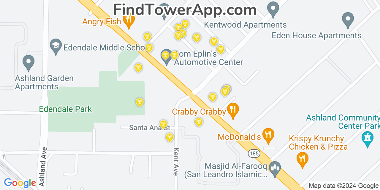 Verizon 4G/5G cell tower coverage map Ashland, California