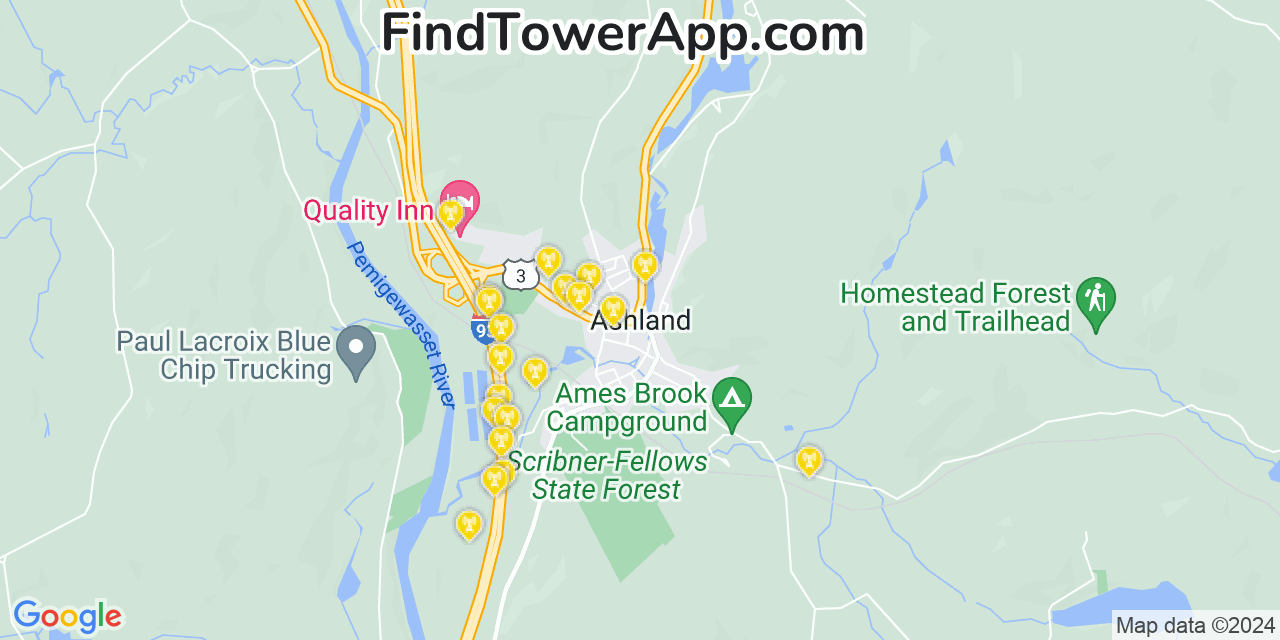 T-Mobile 4G/5G cell tower coverage map Ashland, New Hampshire