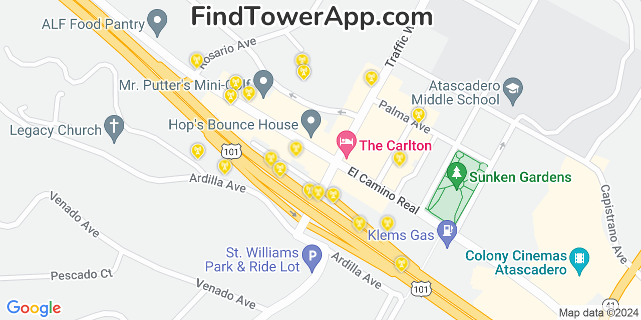 AT&T 4G/5G cell tower coverage map Atascadero, California