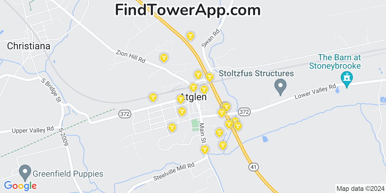 AT&T 4G/5G cell tower coverage map Atglen, Pennsylvania