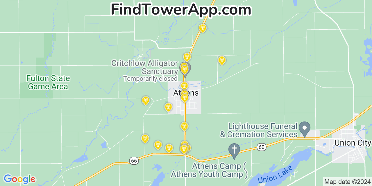 Verizon 4G/5G cell tower coverage map Athens, Michigan