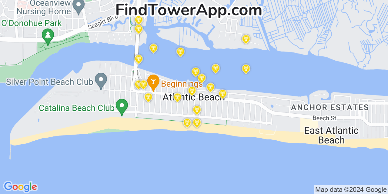 AT&T 4G/5G cell tower coverage map Atlantic Beach, New York