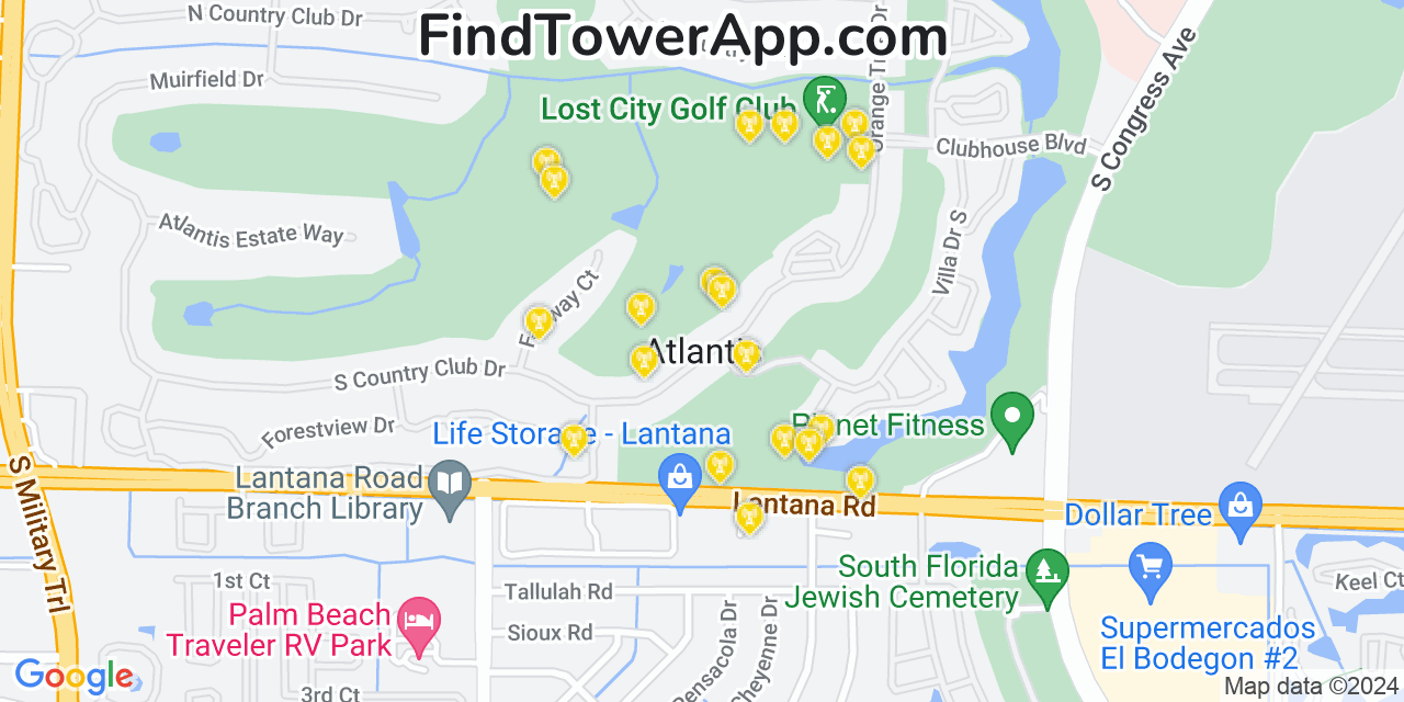 Verizon 4G/5G cell tower coverage map Atlantis, Florida