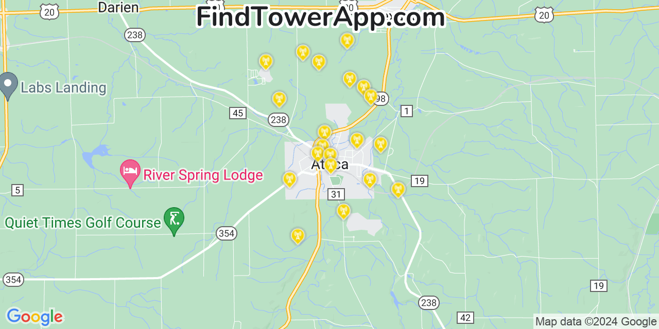 AT&T 4G/5G cell tower coverage map Attica, New York