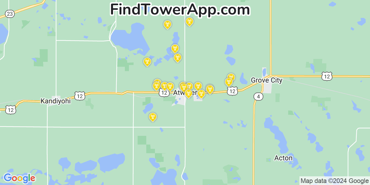 T-Mobile 4G/5G cell tower coverage map Atwater, Minnesota