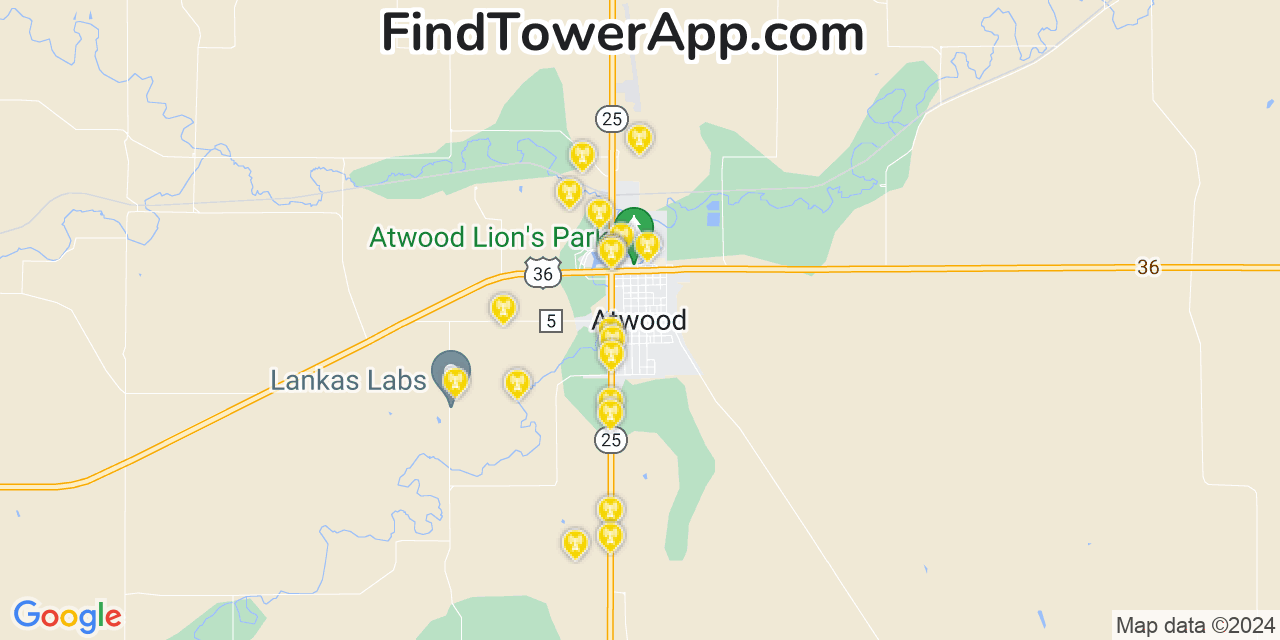 AT&T 4G/5G cell tower coverage map Atwood, Kansas