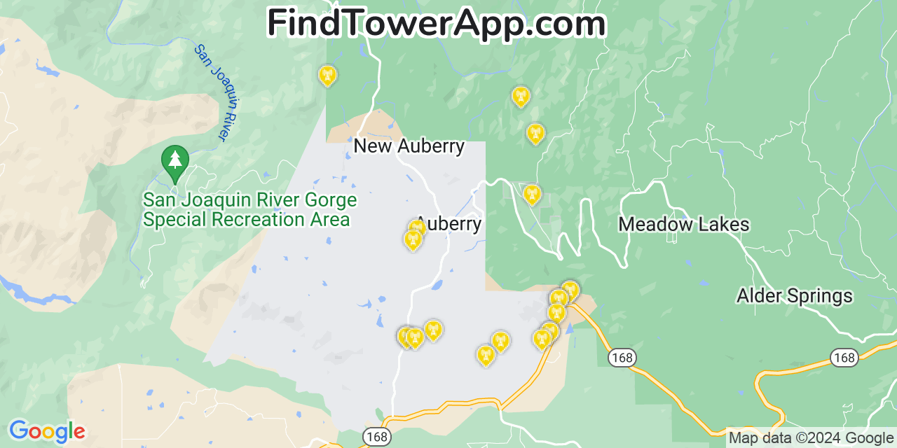 T-Mobile 4G/5G cell tower coverage map Auberry, California