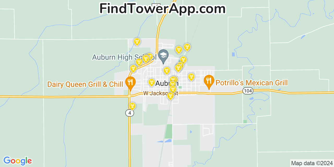 Verizon 4G/5G cell tower coverage map Auburn, Illinois