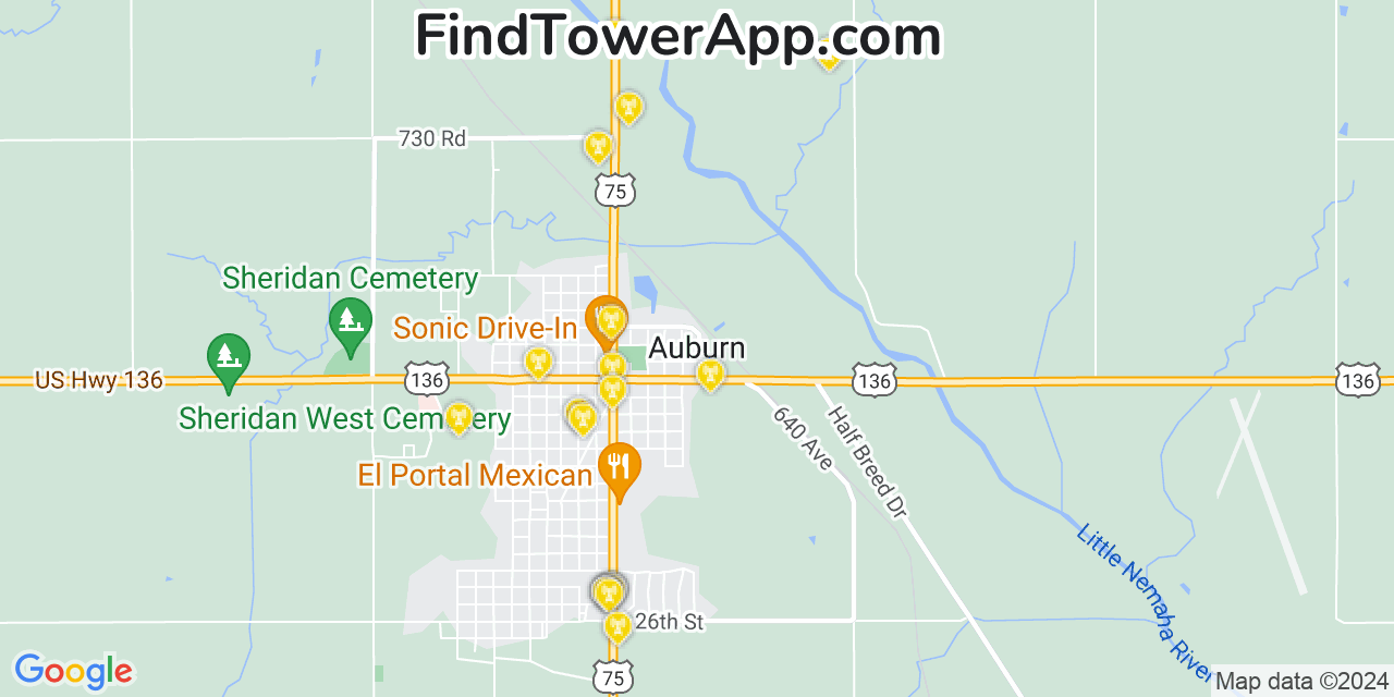 Verizon 4G/5G cell tower coverage map Auburn, Nebraska