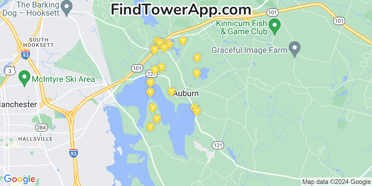 AT&T 4G/5G cell tower coverage map Auburn, New Hampshire