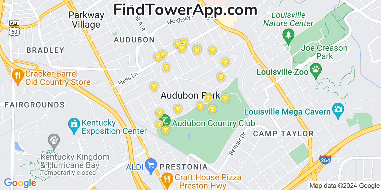 AT&T 4G/5G cell tower coverage map Audubon Park, Kentucky