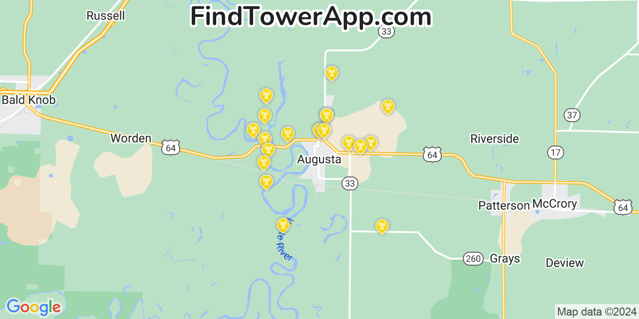 Verizon 4G/5G cell tower coverage map Augusta, Arkansas