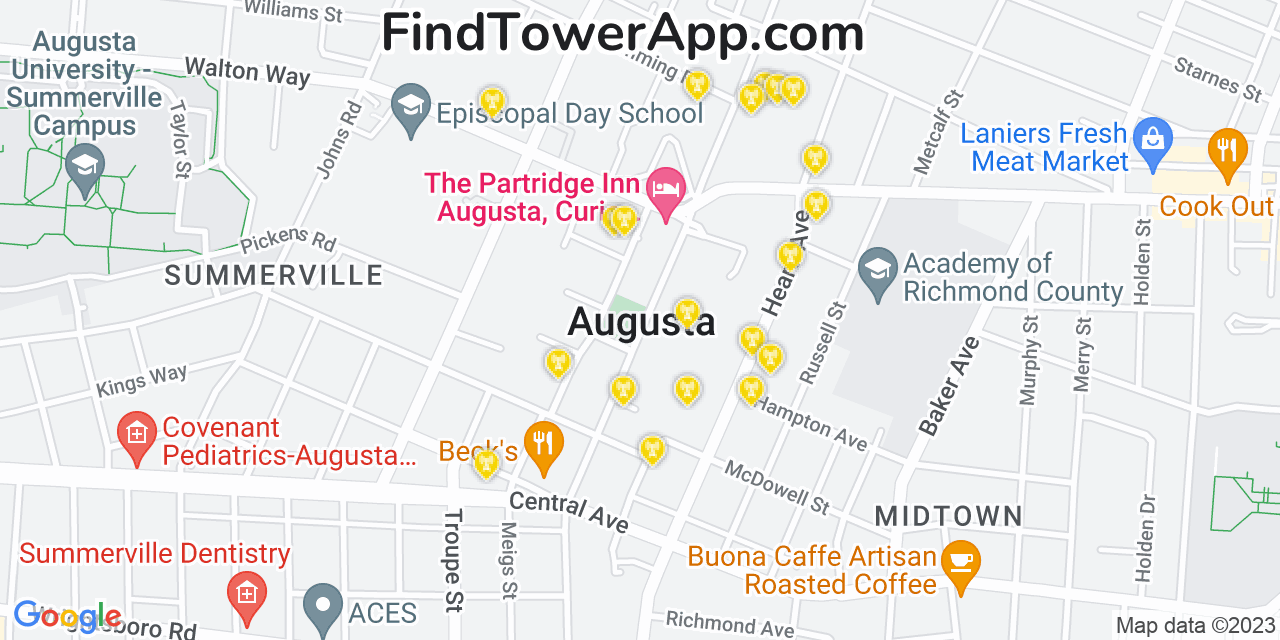 AT&T 4G/5G cell tower coverage map Augusta, Georgia