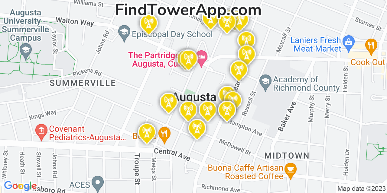 Verizon 4G/5G cell tower coverage map Augusta, Georgia