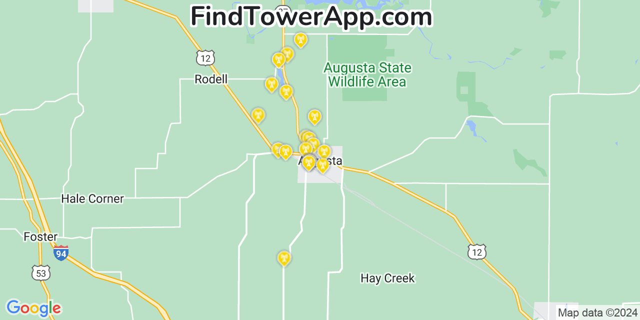 Verizon 4G/5G cell tower coverage map Augusta, Wisconsin