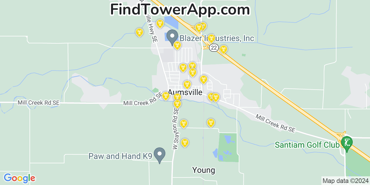 AT&T 4G/5G cell tower coverage map Aumsville, Oregon