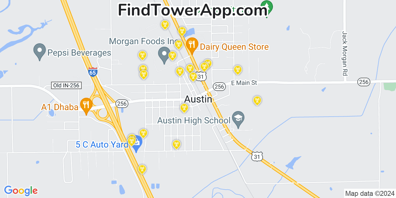 AT&T 4G/5G cell tower coverage map Austin, Indiana