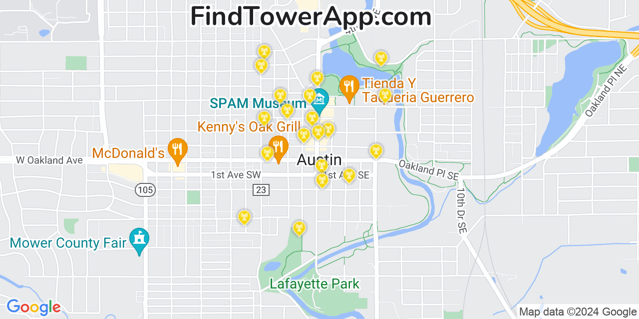 AT&T 4G/5G cell tower coverage map Austin, Minnesota