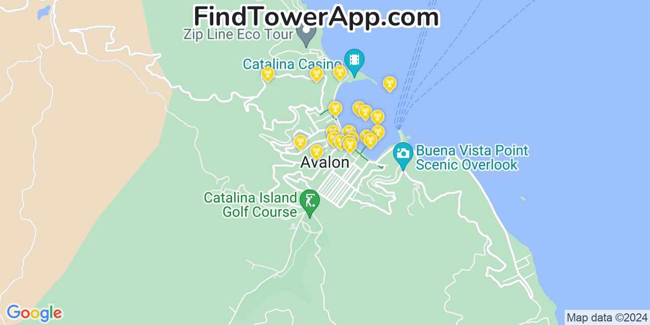 Verizon 4G/5G cell tower coverage map Avalon, California