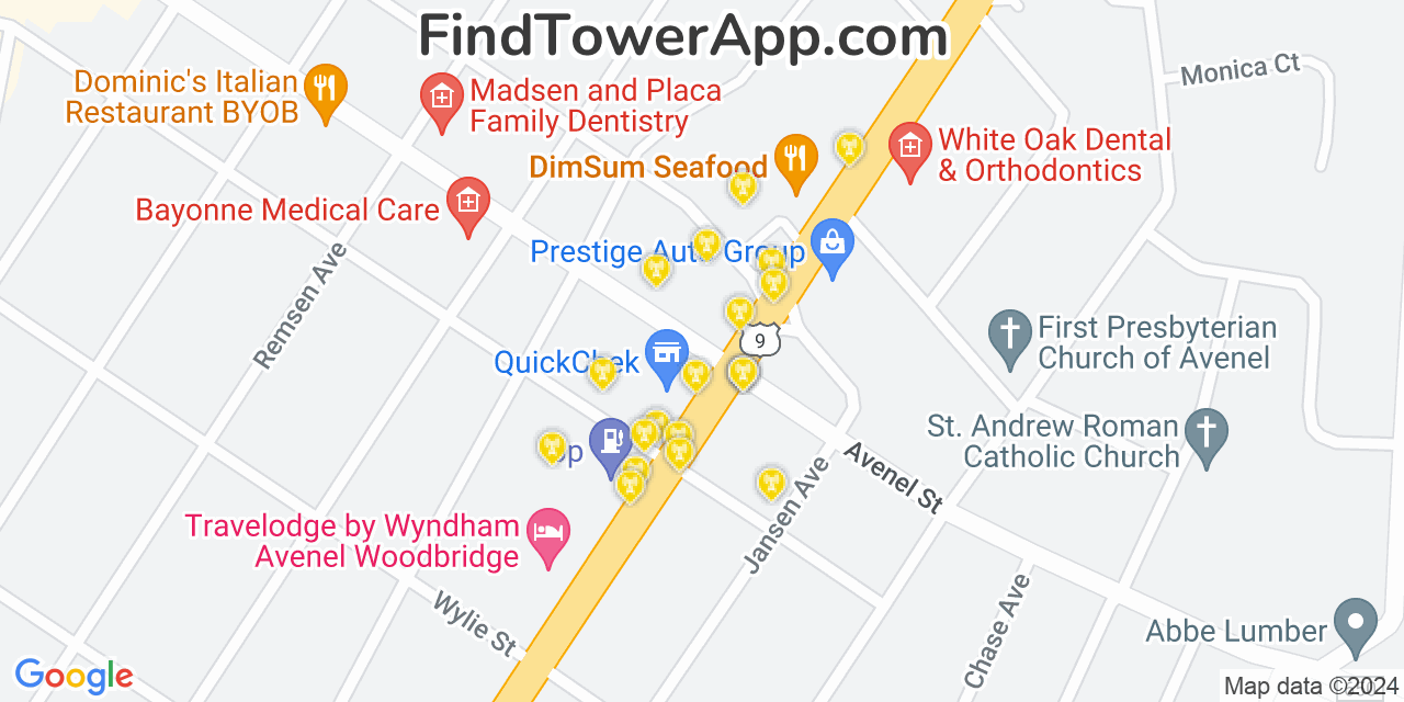 AT&T 4G/5G cell tower coverage map Avenel, New Jersey