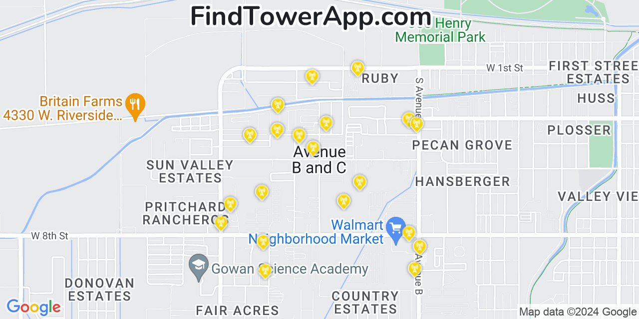 Verizon 4G/5G cell tower coverage map Avenue B and C, Arizona